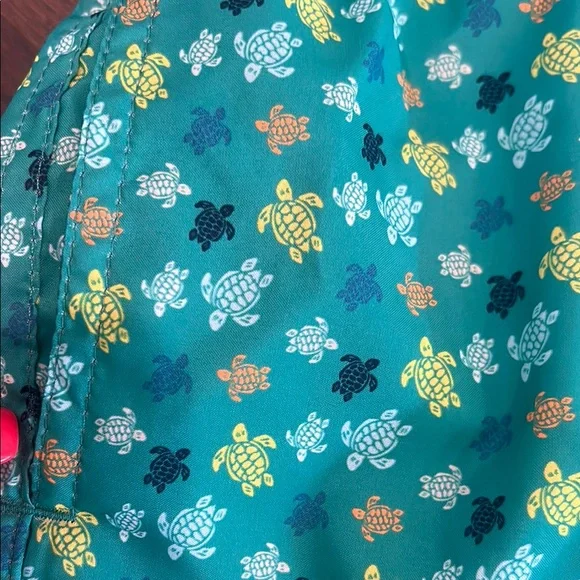 Vilebrequin Kids Swim Trunks - Teal with Yellow and White Turtles
